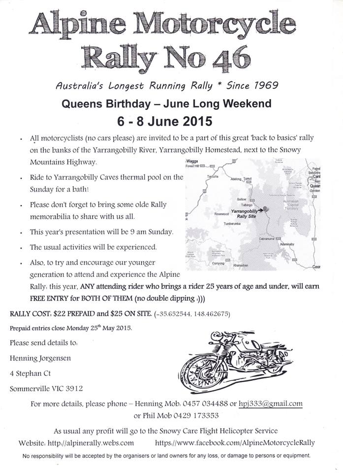2015 Alpine Motorcycle Rally Flyer