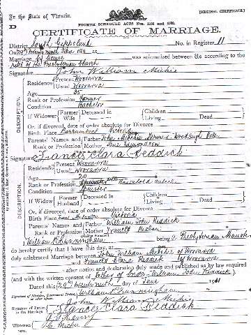Michie / Reddick Wedding Certificate